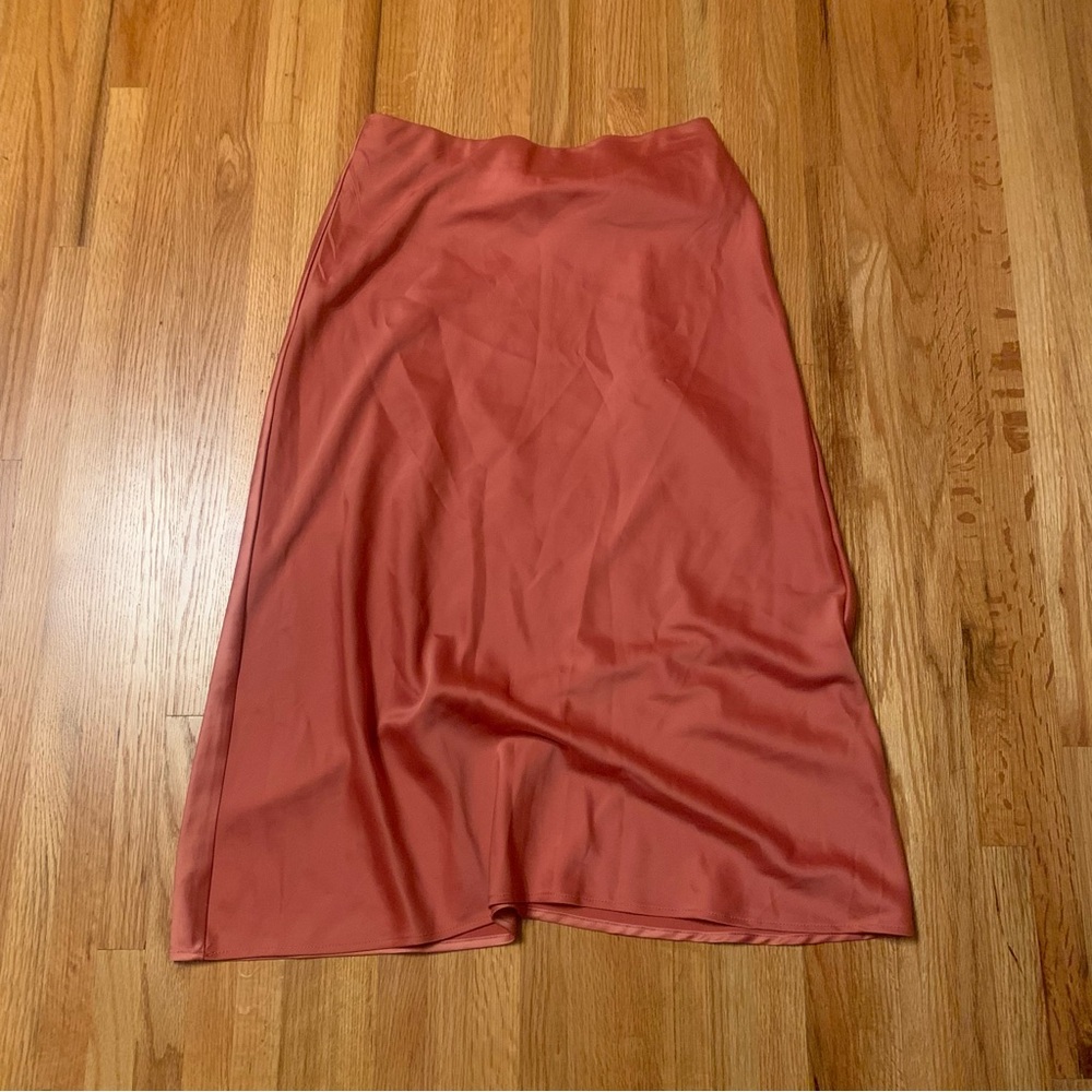 Rachel Zoe Coral Pink Satin A Line Midi Skirt Size 6